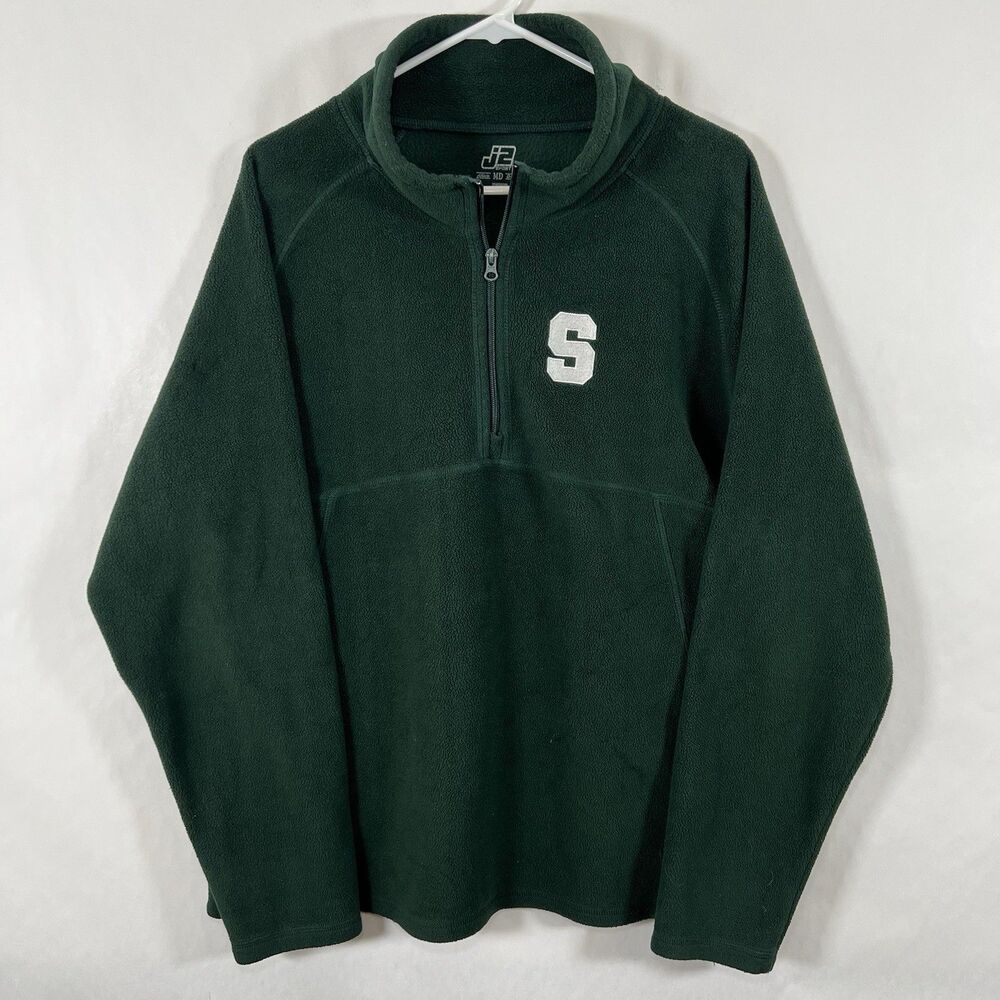 Michigan State Spartans J2 Sport 1/4 Zip Fleece Pullover Mens Medium Green VTG